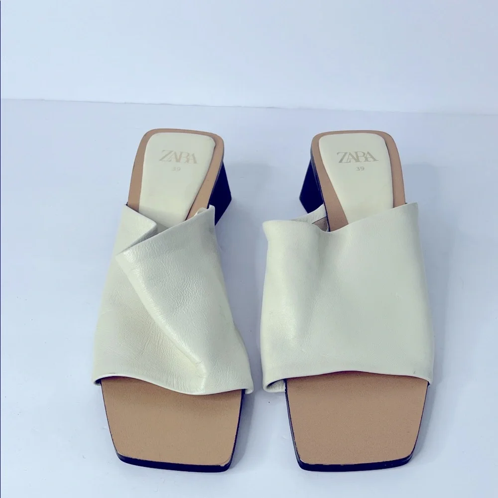 ZARA EGGSHELL WHITE Leather Mules Sz 39 - Picture 1 of 9